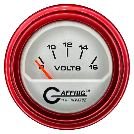 GAFFRIG 2 INCH ELECTRIC VOLTMETER 8-16 VOLT GAUGE STEP RIM (002) / RED / PLATINUM