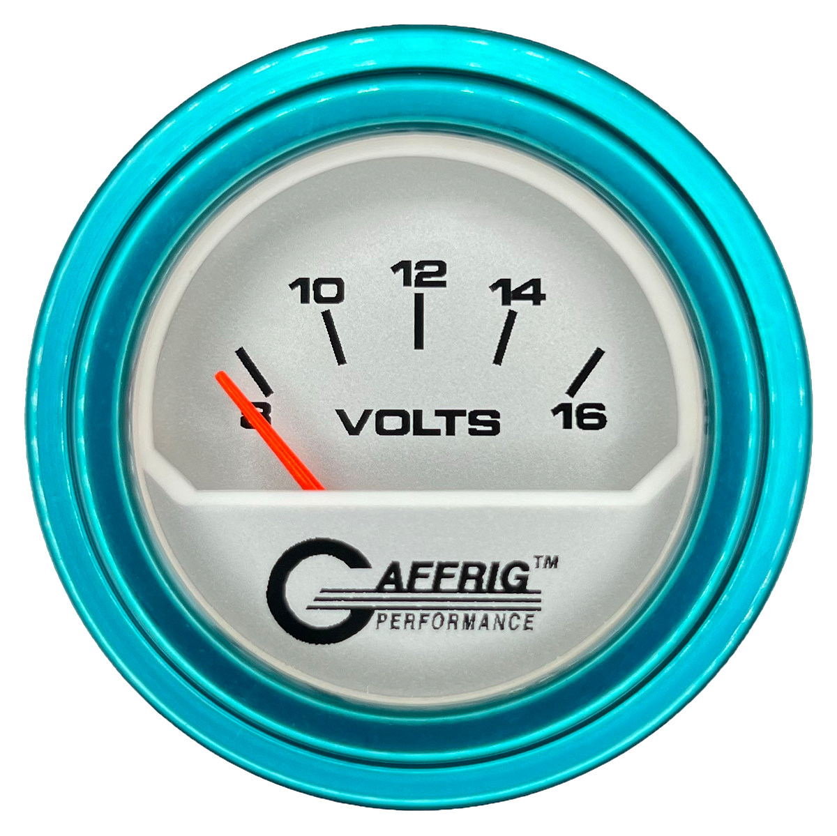 GAFFRIG 2 INCH ELECTRIC VOLTMETER 8-16 VOLT GAUGE STEP RIM (002) / TEAL / PLATINUM