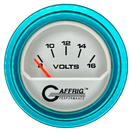 GAFFRIG 2 INCH ELECTRIC VOLTMETER 8-16 VOLT GAUGE STEP RIM (002) / TEAL / PLATINUM