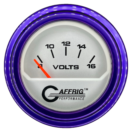 GAFFRIG 2 INCH ELECTRIC VOLTMETER 8-16 VOLT GAUGE STEP RIM (002) / PURPLE / PLATINUM