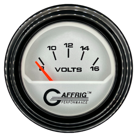 GAFFRIG 2 INCH ELECTRIC VOLTMETER 8-16 VOLT GAUGE STEP RIM (002) / BLACK / PLATINUM