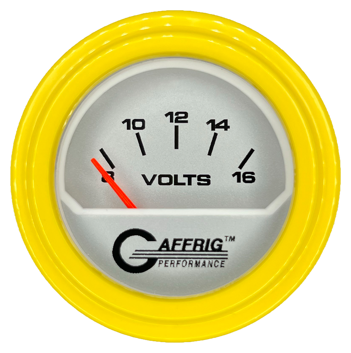 GAFFRIG 2 INCH ELECTRIC VOLTMETER 8-16 VOLT GAUGE STEP RIM (002) / YELLOW / PLATINUM