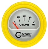 GAFFRIG 2 INCH ELECTRIC VOLTMETER 8-16 VOLT GAUGE STEP RIM (002) / YELLOW / PLATINUM