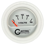 GAFFRIG 2 INCH ELECTRIC VOLTMETER 8-16 VOLT GAUGE STEP RIM (002) / WHITE / PLATINUM