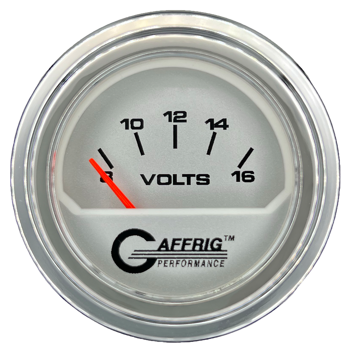 GAFFRIG 2 INCH ELECTRIC VOLTMETER 8-16 VOLT GAUGE STEP RIM (002) / CHROME/POLISHED / PLATINUM