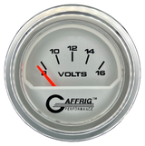 GAFFRIG 2 INCH ELECTRIC VOLTMETER 8-16 VOLT GAUGE STEP RIM (002) / CHROME/POLISHED / PLATINUM