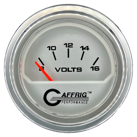 GAFFRIG 2 INCH ELECTRIC VOLTMETER 8-16 VOLT GAUGE STEP RIM (002) / CHROME/POLISHED / PLATINUM