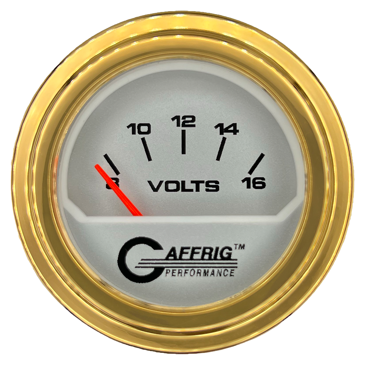 GAFFRIG 2 INCH ELECTRIC VOLTMETER 8-16 VOLT GAUGE STEP RIM (002) / GOLD / PLATINUM