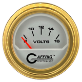 GAFFRIG 2 INCH ELECTRIC VOLTMETER 8-16 VOLT GAUGE STEP RIM (002) / GOLD / PLATINUM