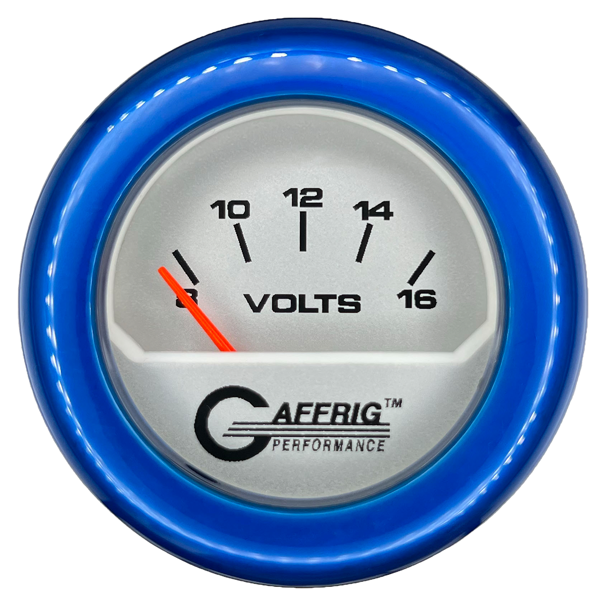 GAFFRIG 2 INCH ELECTRIC VOLTMETER 8-16 VOLT GAUGE FAT RIM (218) / BLUE / PLATINUM