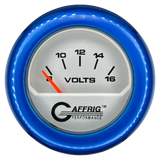 GAFFRIG 2 INCH ELECTRIC VOLTMETER 8-16 VOLT GAUGE FAT RIM (218) / BLUE / PLATINUM