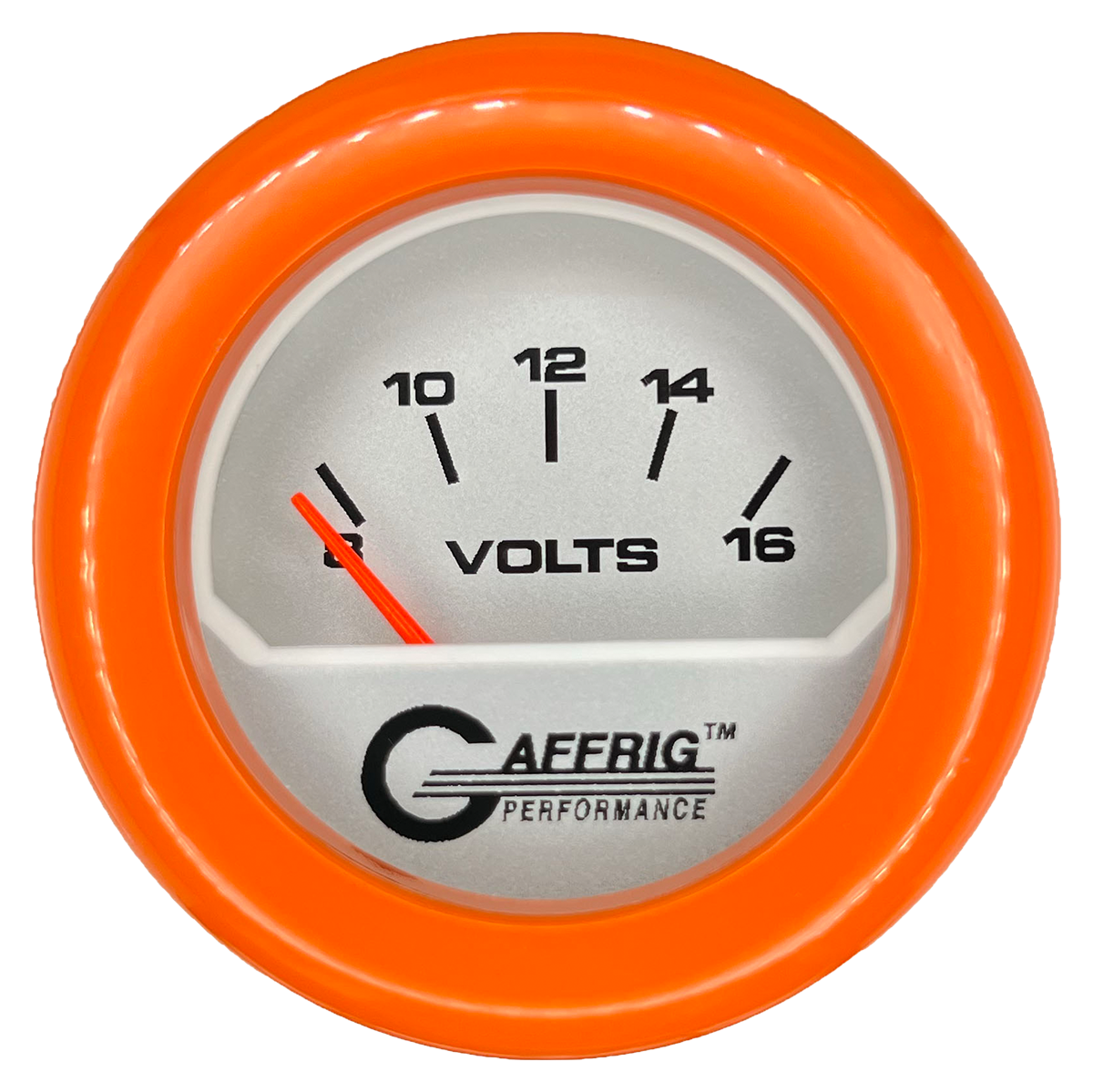 GAFFRIG 2 INCH ELECTRIC VOLTMETER 8-16 VOLT GAUGE FAT RIM (218) / ORANGE / PLATINUM