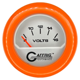 GAFFRIG 2 INCH ELECTRIC VOLTMETER 8-16 VOLT GAUGE FAT RIM (218) / ORANGE / PLATINUM