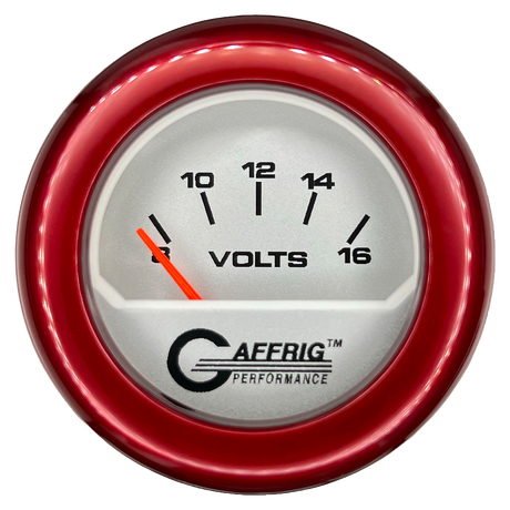 GAFFRIG 2 INCH ELECTRIC VOLTMETER 8-16 VOLT GAUGE FAT RIM (218) / RED / PLATINUM