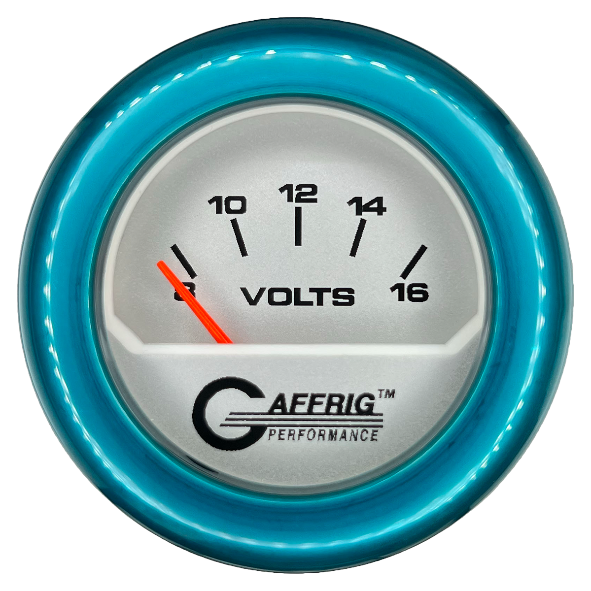 GAFFRIG 2 INCH ELECTRIC VOLTMETER 8-16 VOLT GAUGE FAT RIM (218) / TEAL / PLATINUM