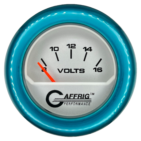 GAFFRIG 2 INCH ELECTRIC VOLTMETER 8-16 VOLT GAUGE FAT RIM (218) / TEAL / PLATINUM