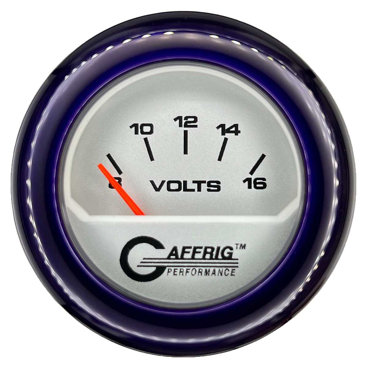 GAFFRIG 2 INCH ELECTRIC VOLTMETER 8-16 VOLT GAUGE FAT RIM (218) / PURPLE / PLATINUM