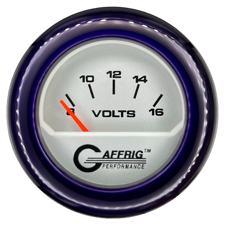 GAFFRIG 2 INCH ELECTRIC VOLTMETER 8-16 VOLT GAUGE FAT RIM (218) / PURPLE / PLATINUM