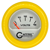 GAFFRIG 2 INCH ELECTRIC VOLTMETER 8-16 VOLT GAUGE FAT RIM (218) / YELLOW / PLATINUM