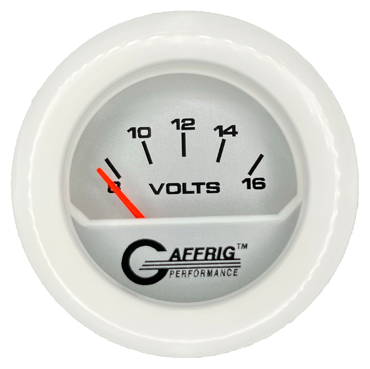 GAFFRIG 2 INCH ELECTRIC VOLTMETER 8-16 VOLT GAUGE FAT RIM (218) / WHITE / PLATINUM