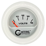 GAFFRIG 2 INCH ELECTRIC VOLTMETER 8-16 VOLT GAUGE FAT RIM (218) / WHITE / PLATINUM