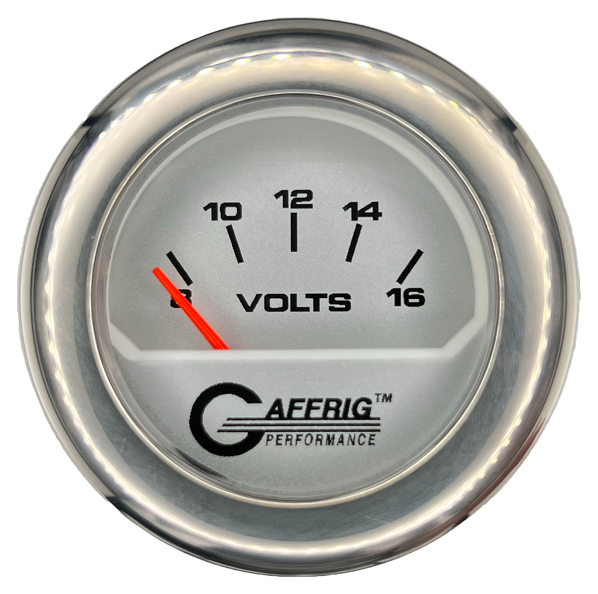 GAFFRIG 2 INCH ELECTRIC VOLTMETER 8-16 VOLT GAUGE FAT RIM (218) / CHROME/POLISHED / PLATINUM