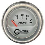 GAFFRIG 2 INCH ELECTRIC VOLTMETER 8-16 VOLT GAUGE FAT RIM (218) / CHROME/POLISHED / PLATINUM