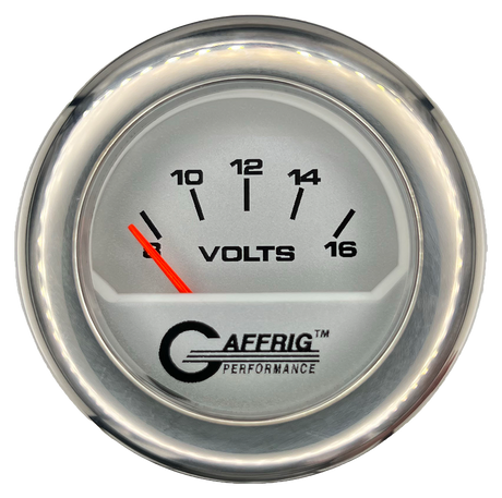 GAFFRIG 2 INCH ELECTRIC VOLTMETER 8-16 VOLT GAUGE FAT RIM (218) / CHROME/POLISHED / PLATINUM