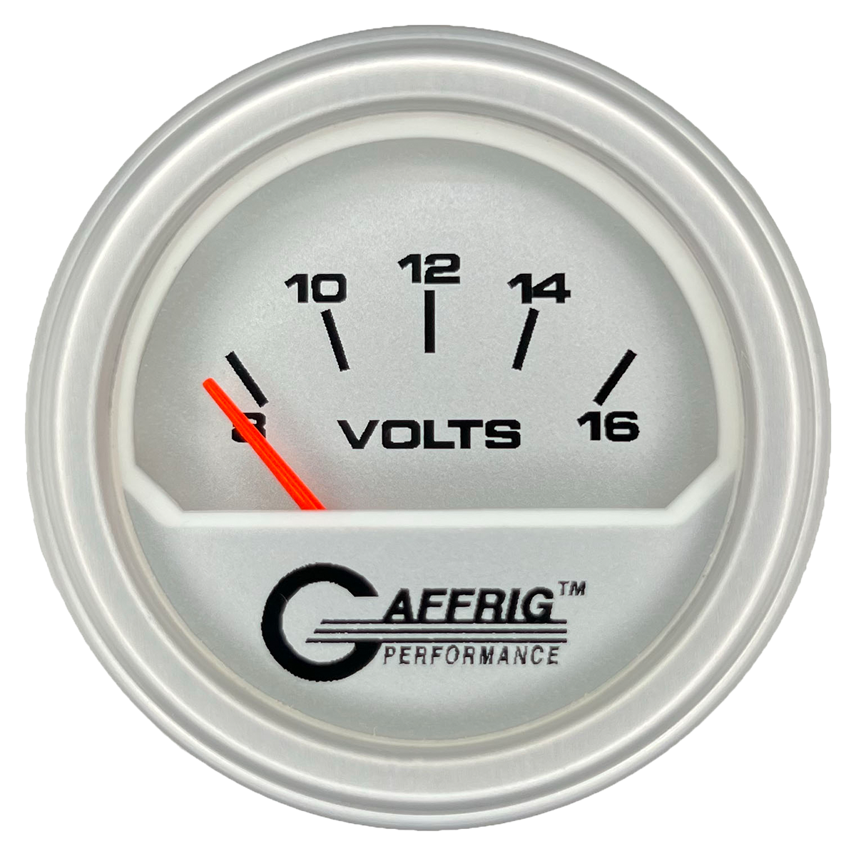 GAFFRIG 2 INCH ELECTRIC VOLTMETER 8-16 VOLT GAUGE STEP RIM (002) / PLATINUM / PLATINUM