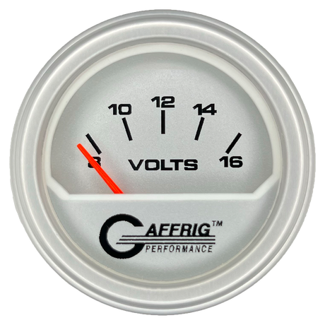 GAFFRIG 2 INCH ELECTRIC VOLTMETER 8-16 VOLT GAUGE STEP RIM (002) / PLATINUM / PLATINUM