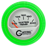 GAFFRIG 2 INCH ELECTRIC WATER TEMP 100-240 F GAUGE STEP RIM (002) / LIME GREEN / PLATINUM