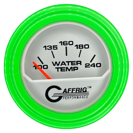 GAFFRIG 2 INCH ELECTRIC WATER TEMP 100-240 F GAUGE STEP RIM (002) / LIME GREEN / PLATINUM