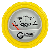 GAFFRIG 2 INCH ELECTRIC WATER TEMP 100-240 F GAUGE STEP RIM (002) / YELLOW / PLATINUM