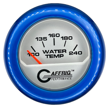 GAFFRIG 2 INCH ELECTRIC WATER TEMP 100-240 F GAUGE FAT RIM (218) / BLUE / PLATINUM