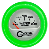 GAFFRIG 2 INCH ELECTRIC WATER TEMP 100-240 F GAUGE FAT RIM (218) / LIME GREEN / PLATINUM