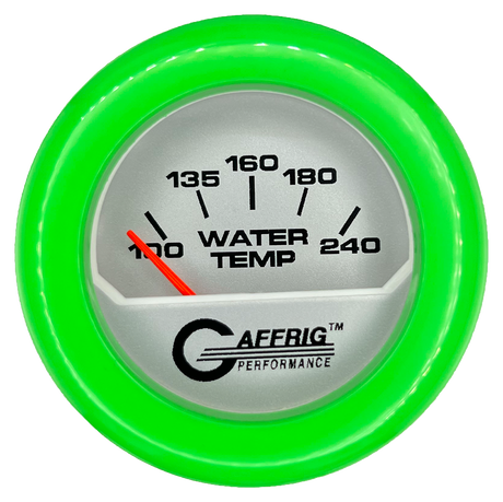 GAFFRIG 2 INCH ELECTRIC WATER TEMP 100-240 F GAUGE FAT RIM (218) / LIME GREEN / PLATINUM