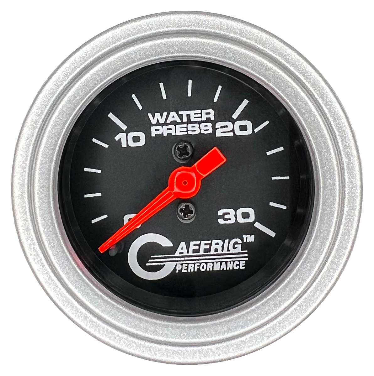 GAFFRIG 2 INCH MECHANICAL WATER PRESSURE 0-30 PSI GAUGE STEP RIM (002) / PLATINUM / BLACK