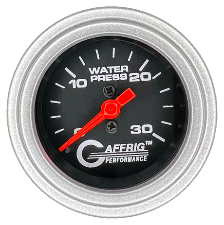 GAFFRIG 2 INCH MECHANICAL WATER PRESSURE 0-30 PSI GAUGE STEP RIM (002) / PLATINUM / BLACK