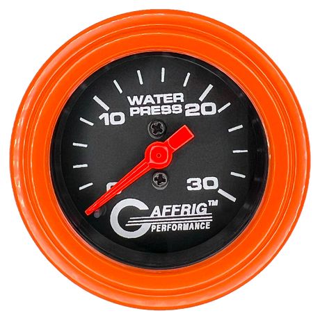 GAFFRIG 2 INCH MECHANICAL WATER PRESSURE 0-30 PSI GAUGE STEP RIM (002) / ORANGE / BLACK