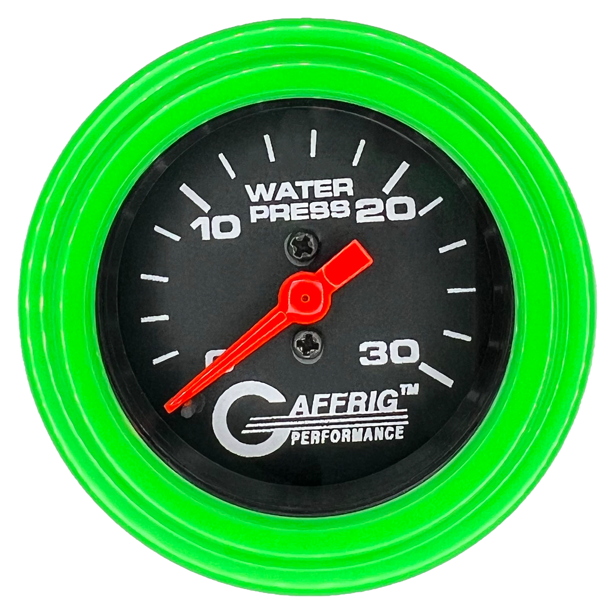 GAFFRIG 2 INCH MECHANICAL WATER PRESSURE 0-30 PSI GAUGE STEP RIM (002) / LIME GREEN / BLACK