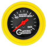 GAFFRIG 2 INCH MECHANICAL WATER PRESSURE 0-30 PSI GAUGE STEP RIM (002) / YELLOW / BLACK