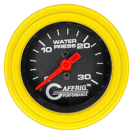 GAFFRIG 2 INCH MECHANICAL WATER PRESSURE 0-30 PSI GAUGE STEP RIM (002) / YELLOW / BLACK