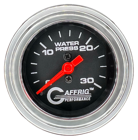 GAFFRIG 2 INCH MECHANICAL WATER PRESSURE 0-30 PSI GAUGE STEP RIM (002) / CHROME/POLISHED / BLACK