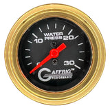 GAFFRIG 2 INCH MECHANICAL WATER PRESSURE 0-30 PSI GAUGE STEP RIM (002) / GOLD / BLACK