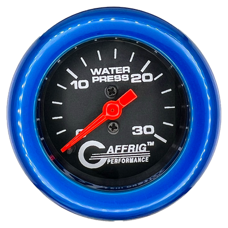 GAFFRIG 2 INCH MECHANICAL WATER PRESSURE 0-30 PSI GAUGE FAT RIM (218) / BLUE / BLACK