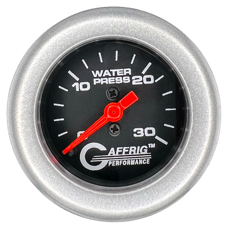 GAFFRIG 2 INCH MECHANICAL WATER PRESSURE 0-30 PSI GAUGE FAT RIM (218) / PLATINUM / BLACK