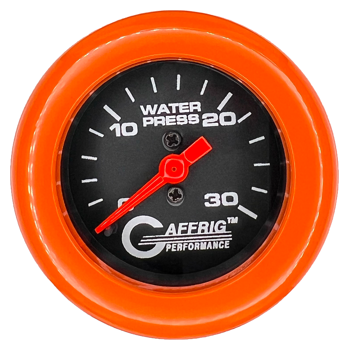 GAFFRIG 2 INCH MECHANICAL WATER PRESSURE 0-30 PSI GAUGE FAT RIM (218) / ORANGE / BLACK