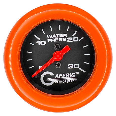 GAFFRIG 2 INCH MECHANICAL WATER PRESSURE 0-30 PSI GAUGE FAT RIM (218) / ORANGE / BLACK