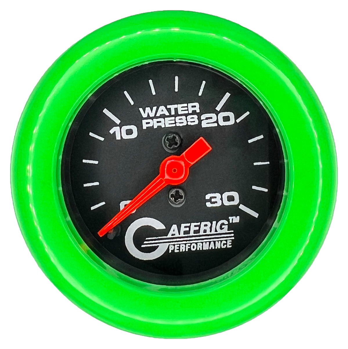 GAFFRIG 2 INCH MECHANICAL WATER PRESSURE 0-30 PSI GAUGE FAT RIM (218) / LIME GREEN / BLACK