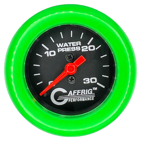 GAFFRIG 2 INCH MECHANICAL WATER PRESSURE 0-30 PSI GAUGE FAT RIM (218) / LIME GREEN / BLACK